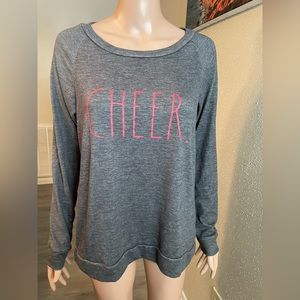 Rae Dunn Gray & Red Cheer Christmas Long Sleeve Top